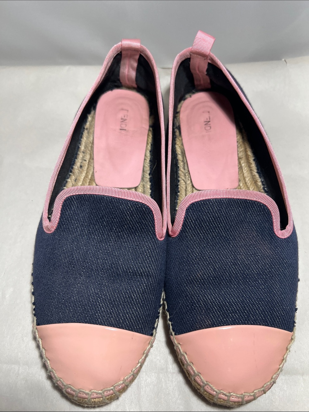 Fendi Navy and Pink Espadrille Flats